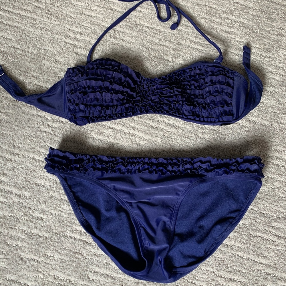 Ruffled navy bikini